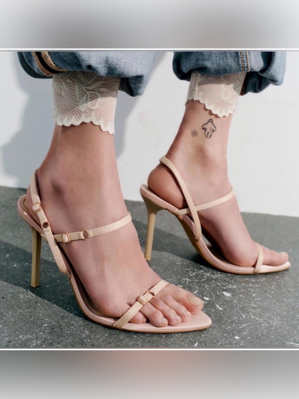 ZARA HIGH HEELED FABRIC SANDALS BEIGE